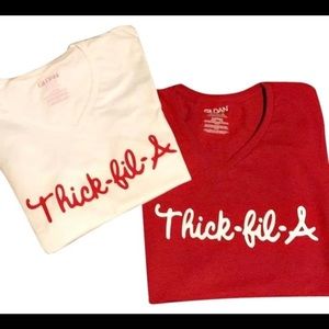 New White Chick-fil-a (Thick) V-neck Tee Shirt